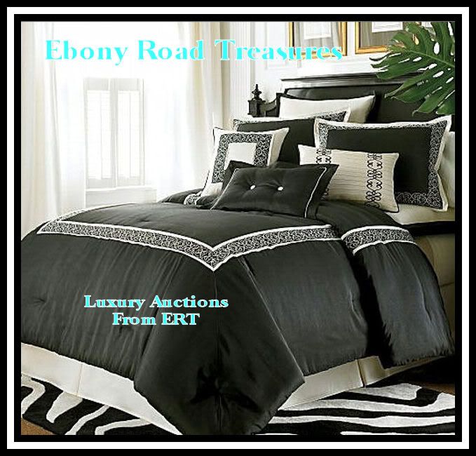 Queen 5 Piece Chris Madden Florentine Black White Comforter Set Embroidery